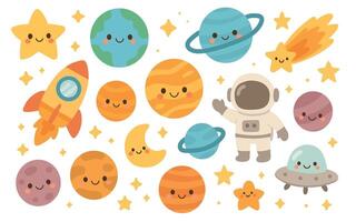 Cute cartoon space elements for kids vector