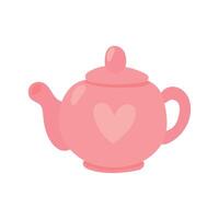 Charming pink teapot with glossy ceramic finish and heart motif, perfect for cozy kitchens, romantic breakfast settings, or pastel-themed illustrations vector