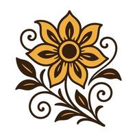 Gold flower illustration with vines on a white background vector