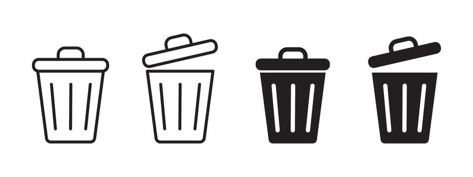 basura lata icono en negro y blanco, blanco abierto basura basura lata símbolo vector