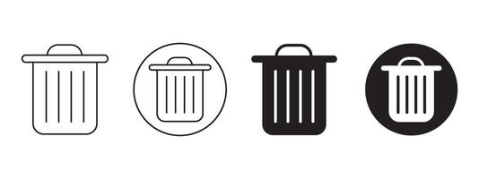 trash can icon in black feel and Thin Icons in round shape. Trash garbage can, bin waste , Suitable for Web Sites vector