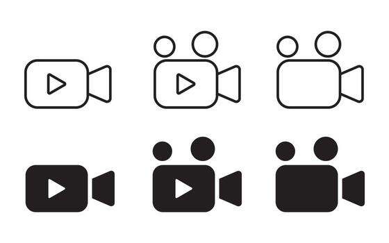 camera icons set. movie sign. Play button on camera icon. camera symbol. camera icon for streaming. vector