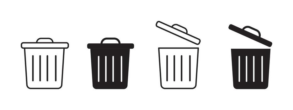 basura lata icono en negro y blanco abierto basura basura lata uno símbolo, adecuado para web sitios, libros, tarjetas, aplicaciones vector