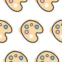 Pattern with a school paint palette icon, combining line art style and abstract color spots, for school print, textile or other various designs vector