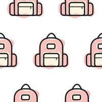 Pattern with pink school backpack icon, combining line art style and abstract color spots, for school print, textile or other various designs vector