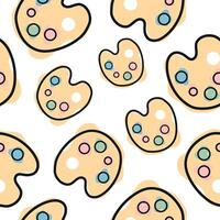 Seamless pattern with a school palette icon with paints, combining line art style and abstract color spots arranged randomly, for school print, textile or other various designs vector