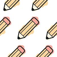 pattern with a stationery icon, namely a yellow pencil, combining line art style and abstract color spots, for school printing, textiles or other various designs vector