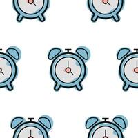 Pattern with a blue school alarm clock icon, combining line art style and abstract color spots, for school print, textile or other various designs vector
