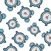 Seamless pattern with a blue school alarm clock icon, combining a line art style and abstract color spots arranged randomly, for school print, textiles or other various designs vector