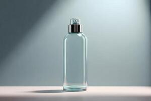 Clear Glass Spray Bottle on Light Surface with Subtle Lighting photo