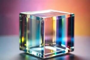 Prismatic Cube of Glass with Vibrant Colors photo