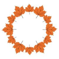 Fall season flat frame with big and small orange leaves in modern style. Hand drawn set for banners, cards, social media vector