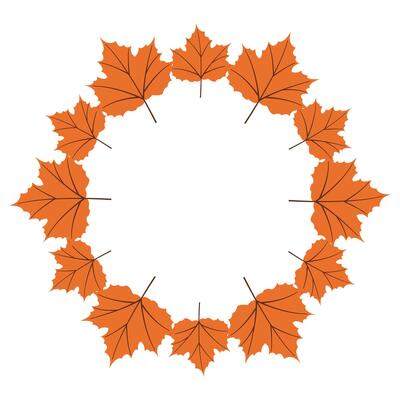 Fall season flat frame with big and small orange leaves in modern style. Hand drawn set for banners, cards, social media