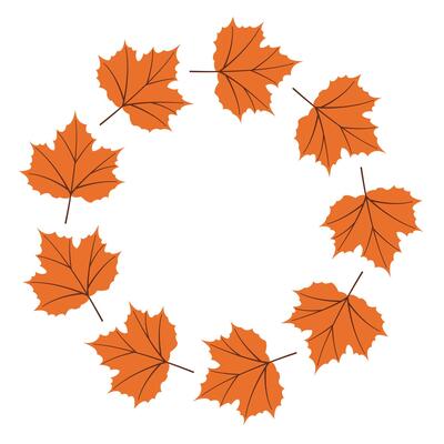 Fall season flat frame with orange leaves in modern style. Hand drawn set for banners, cards, social media