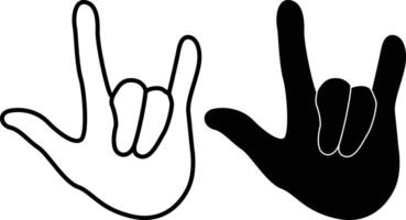 Rock On Fingers Sign Silhouette Flat and Outline Design vector