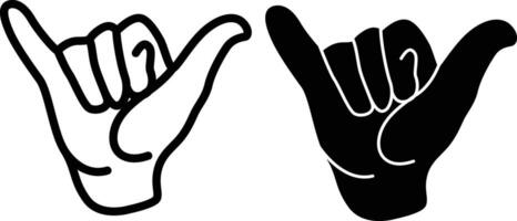 Shaka Sign Silhouette Flat and Outline Design vector