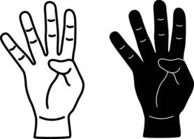 Four Fingers Silhouette Flat and Outline Design vector