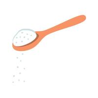 Spoon with sugar or salt. Teaspoon with sugar, salt, flour or other ingredient. Baking and cooking Ingredients. Pouring Sugar. Sugar free vector