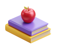 Red Apple on Stack of Books 3D Render on transparent background png
