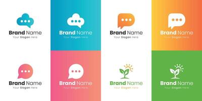 Professional brand identity logo design with speech bubble and plant growth concepts vector