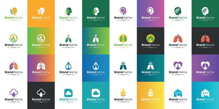 Collection of diverse graphic logos with abstract representations and symbolic icons for branding and identity vector