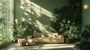 serene green living room interior design photo