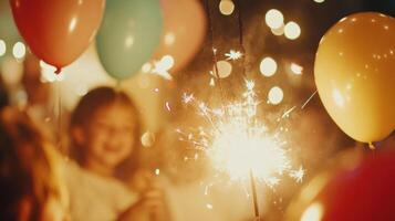 sparkler celebration with balloons and children photo