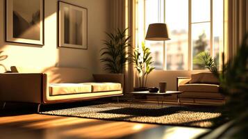 sunlit modern living room interior design photo