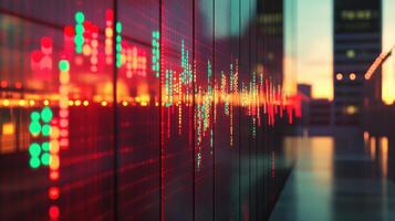 stock market data display at sunset photo