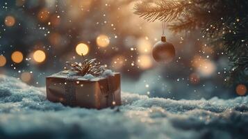Christmas gift in snow photo