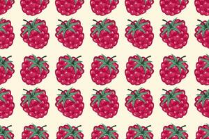 Raspberry Seamless pattern. Berries background. Fruit pattern. Whole Ripe red raspberry with green leaf. Repeatable texture with fresh juicy vitamin. design for wallpaper, textile, print vector