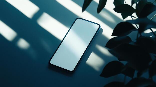 modern smartphone mockup with plant shadows photo