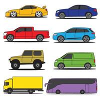 vehicle set side view flat vector