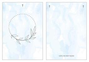 Funeral card. Cream background with grey leaf illustrations and Until We Meet Again text. vector