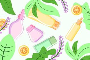 Clean Beauty Product Display in a Natural Skincare Scene with Lavender and Greenery vector