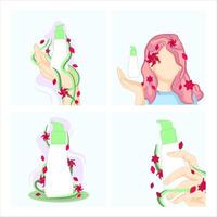Herbal Cosmetic Packaging Design Showing Skincare Display Surrounded by Natural Plant Elements vector