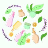 Natural Skincare Packaging Illustration with Clean Cosmetic Display and Botanical Elements vector