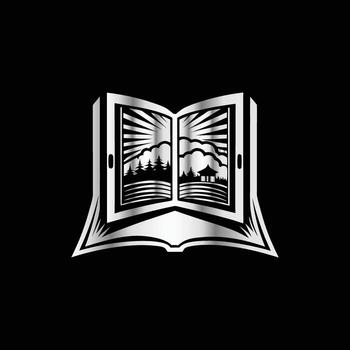 a book with mountains and trees in the background vector