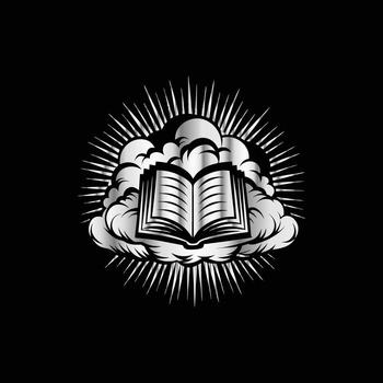 an open book with rays of light coming out of it vector