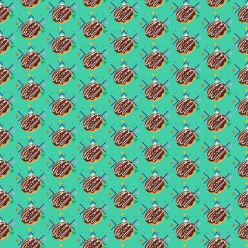 sabroso sin costura modelo de relleno de crema rosquillas coronado con chocolate en un vistoso vibrante antecedentes vector