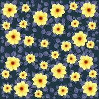 Seamless yellow dahlia flower pattern on dark blue background with floral design, ideal for textiles and wallpapers vector