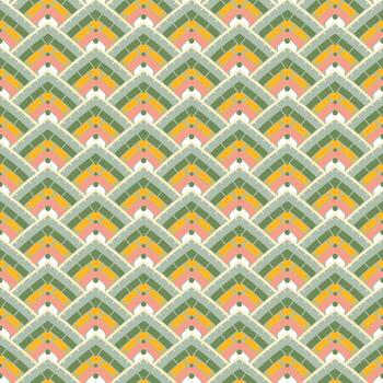 Seamless spearmint and orange abstract scales pattern with curved shapes, ideal for backgrounds and design vector