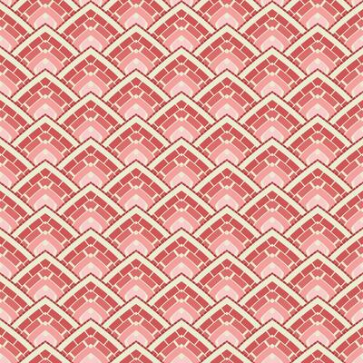 Yellow and brick red seamless abstract scales pattern with curved design, perfect for bold and decorative backgrounds