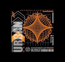 Modern futuristic urban graphic design style with a grid globe. Perfect for streetwear apparel, t-shirt design, hoodie, and more vector