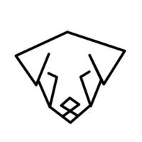 Minimalist dog head in geometric black line art style, perfect for pet logos, tattoos, emblems, or modern graphic design projects with a loyal and friendly theme. vector
