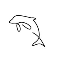Elegant dolphin drawn in minimalist one-line style, perfect for tattoos, marine-themed designs, eco branding, or simple aquatic illustrations. vector