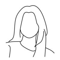 Minimalist one-line illustration of a woman with long hair and faceless expression. Clean black and white artwork with a modern and stylish appearance. vector