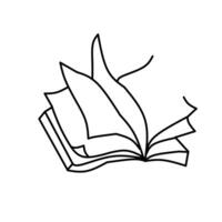 Minimalist open book line art illustration with flowing pages, symbolizing knowledge, education, and imagination. Perfect for logos, prints, and designs. vector