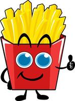 Cartoon character mascot of french fries fast food on paper red box flat design stock illustration. Cartoon style. vector