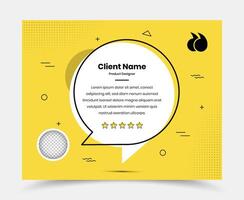 Client feedback social media post template with black stroke bubble on yellow background vector